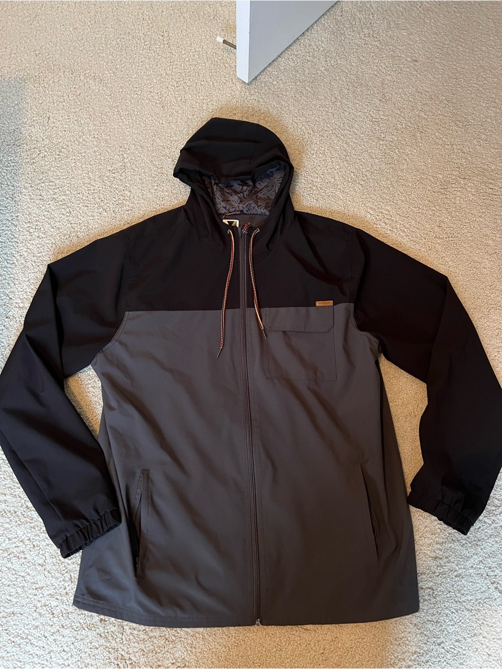 Men's Two-Tone Hooded Windbreaker Jacket - Black and Dark Gray